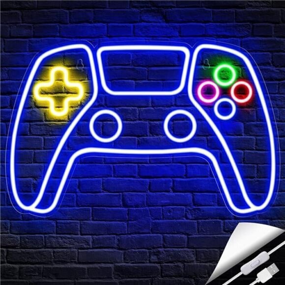 Gamer Neon LED Sign Game Controller Room Decor Gaming Console System Retro Blue - Picture 1 of 8